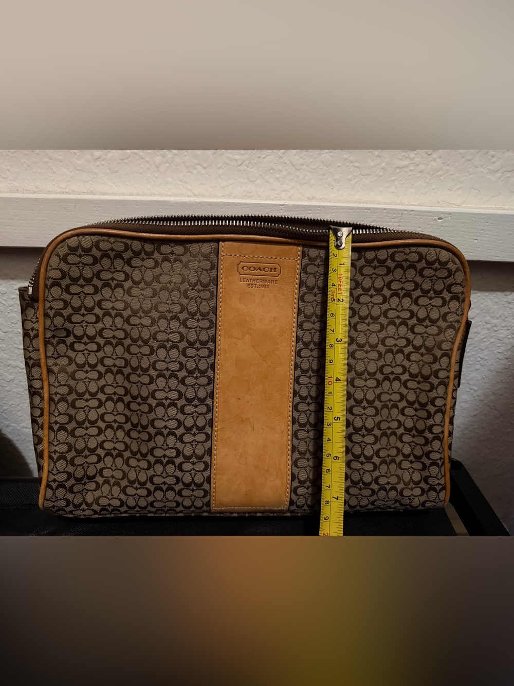 Coach Brown Signature Canvas Travel Pouch with Tan Leather Trim - Picture 2 of 8